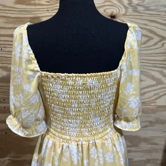 Abercrombie & Fitch Babydoll Dress Smocked Yellow Floral Size M Y2K Cottagecore - Picture 5 of 16